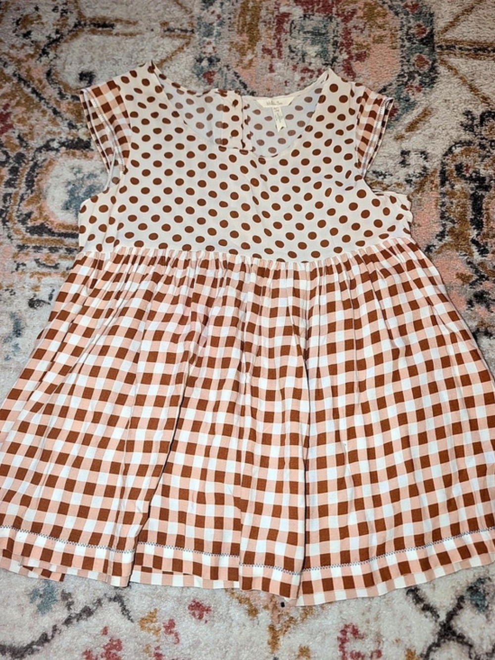 Matilda Jane Women's L Brown & White Polka Dot Dress Gingham Wood Buttons